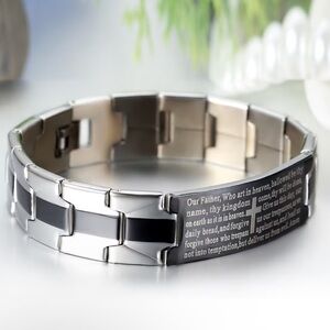 Men’s Stainless Steel Lord’s Prayer Cross Bracelet